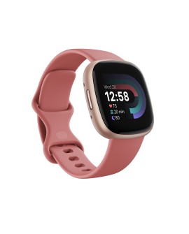 Fitbit versa 4 smart watch, pink body with pink silicone strap