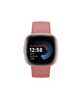 Fitbit versa 4 smart watch, pink body with pink silicone strap