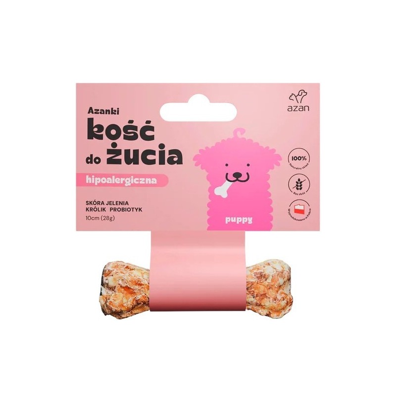 AZANKI Kość hipoalergiczna ze skóry jelenia z królikiem i probiotykiem PUPPY 10cm