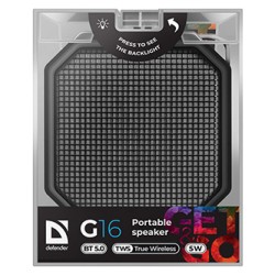 Defender głośnik G16, Li-Ion, 1.0, 5W, czarny, regulacja głośności, podświetlenie LED, BT 5.0, TWS, 50Hz~20kHz, EOL