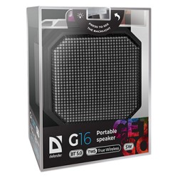 Defender głośnik G16, Li-Ion, 1.0, 5W, czarny, regulacja głośności, podświetlenie LED, BT 5.0, TWS, 50Hz~20kHz, EOL