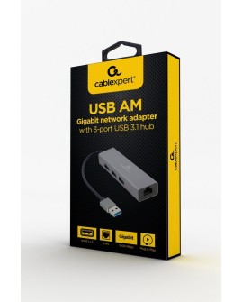 GEMBIRD ADAPTER USB-AM DO LAN GIGABIT HUB USB 3.0 X3 CZARNY