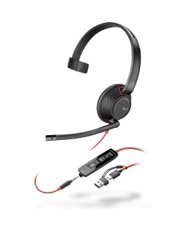 POLY Jednouszny zestaw słuchawkowy USB-C Blackwire 5210 + wtyczka 3,5 mm + przejściówka USB-C/A
