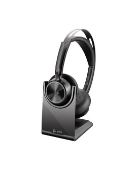 POLY Zestaw słuchawkowy Voyager Focus 2 z certyfikatem Microsoft Teams USB-C-C + przejściówka USB-C/A + podstawka ładująca