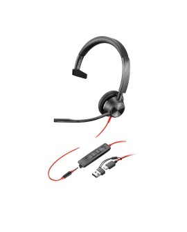 POLY Jednouszny zestaw słuchawkowy Blackwire 3315 USB-C z certyfikatem Microsoft Teams + wtyczka 3,5 mm + przejściówka USB-C/A