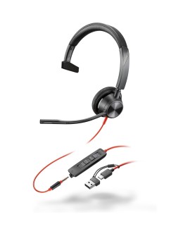 POLY Jednouszny zestaw słuchawkowy Blackwire 3315 USB-C z certyfikatem Microsoft Teams + wtyczka 3,5 mm + przejściówka USB-C/A