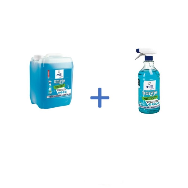 MILL UMYJE Płyn do mycia szyb 5L+ płyn 1,22L
