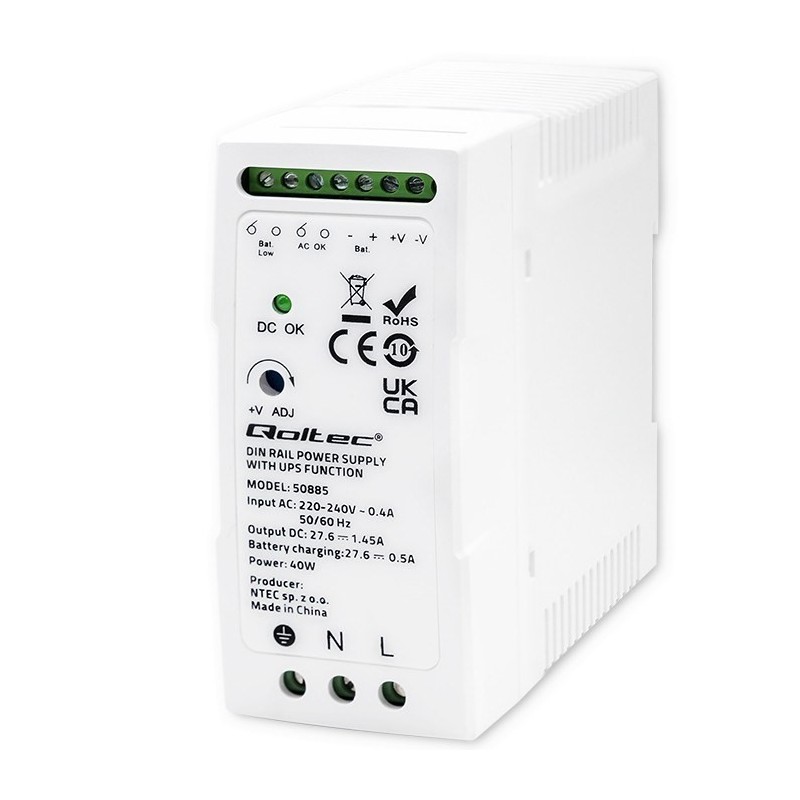 QOLTEC ZASILACZ NA SZYNĘ DIN Z FUNKCJĄ UPS | 40W