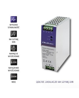 QOLTEC ZASILACZ NA SZYNĘ DIN PRZEMYSŁOWY | 150W | 24V | 6.25A
