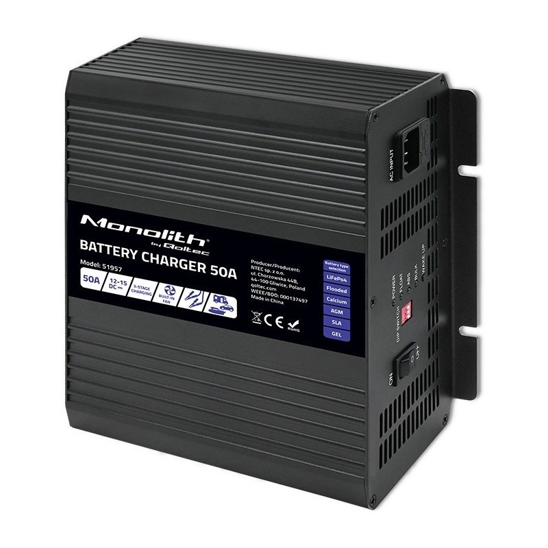 QOLTEC ŁADOWARKA DO AKUMULATORÓW LIFEPO4 AGM GEL SLA | 50A | 12V