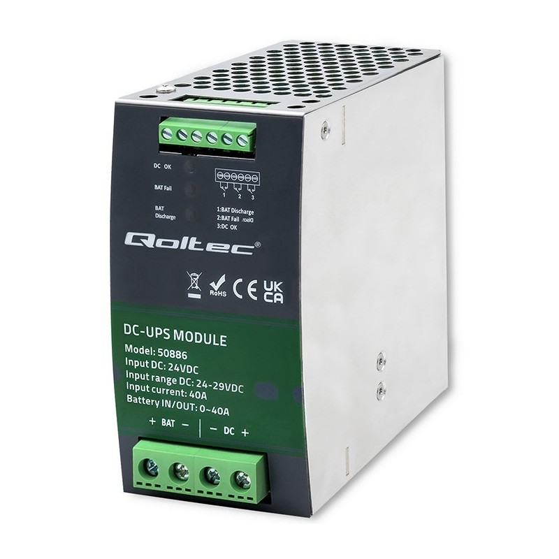 QOLTEC MODUŁ UPS DC NA SZYNĘ DIN | 40A | 24V