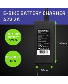 QOLTEC ŁADOWARKA DO BATERII ROWERU ELEKTRYCZNEGO 36V | 42V | 2A | 5.52.1