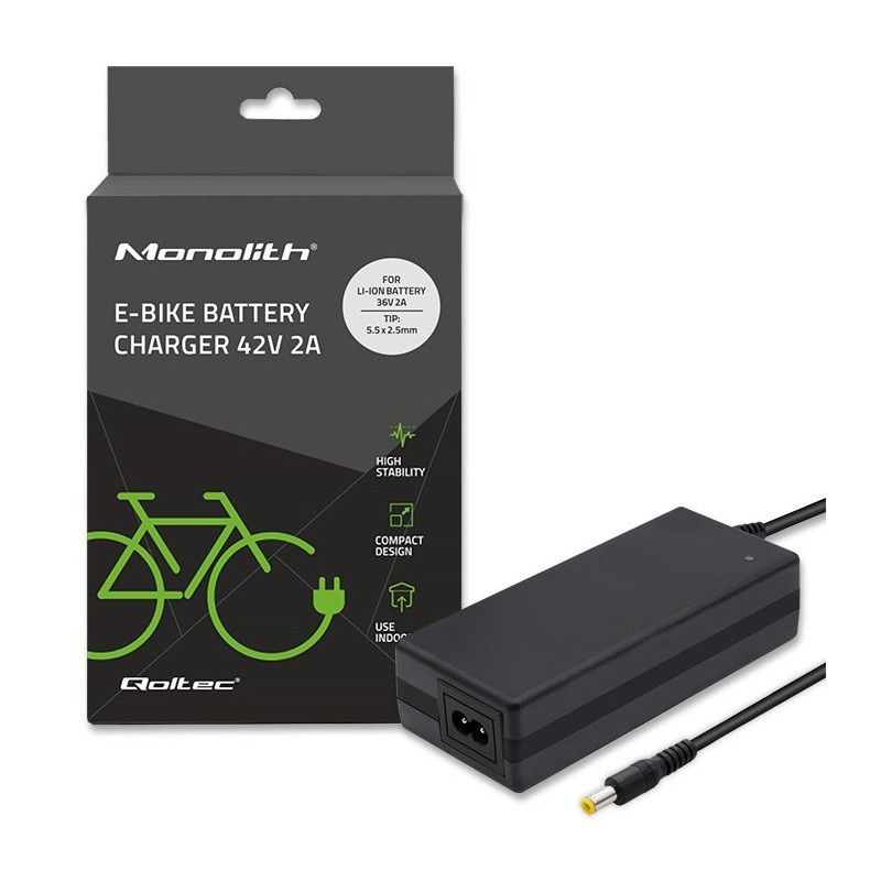QOLTEC ŁADOWARKA DO BATERII ROWERU ELEKTRYCZNEGO 36V | 42V | 2A | 5.52.5