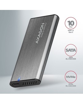 AXAGON EEM2-SG2 RAW BOX Etui zewnętrzne na dyski SSD M.2 USB-C 3.2 Gen 2 - srebrny
