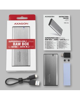 AXAGON EEM2-SG2 RAW BOX Etui zewnętrzne na dyski SSD M.2 USB-C 3.2 Gen 2 - srebrny
