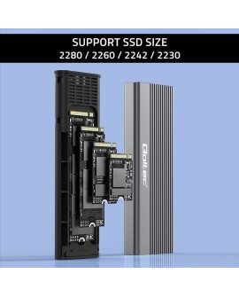 QOLTEC OBUDOWA NA DYSK SSD M.2 | SATA | NGFF | USB-C | SUPER SPEED | 2TB | SZARY