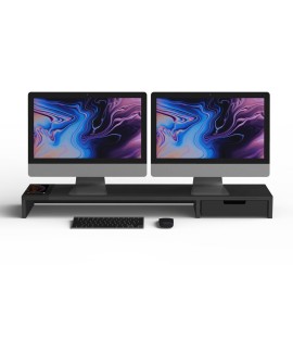 POUT Eyes9 – Podstawka pod dwa monitory z uniwersalnym bezprzewodowym systemem ładowania urządzeń, kolor czarny (WYPRZEDAŻ)