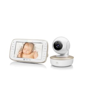 Motorola VM855 CONNECT 5.0" Przenośna elektroniczna niania wideo Wi-Fi z elastycznym uchwytem do łóżeczka, biały/złoty Motorola