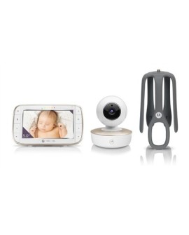 Motorola VM855 CONNECT 5.0" Przenośna elektroniczna niania wideo Wi-Fi z elastycznym uchwytem do łóżeczka, biały/złoty Motorola