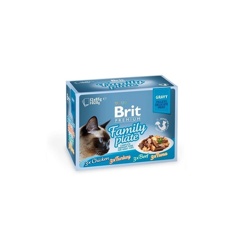 BRIT Premium Cat Pouch Gravy Fillet Family Plate - mokra karma dla kota - 12 x 85 g
