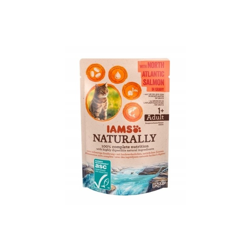 IAMS Naturally Adult z łososiem północnoatlantyckim w sosie 85g kot