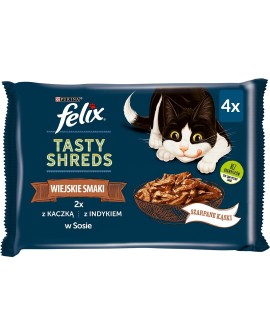 FELIX Tasty Shreds z kaczką i indykiem - mokra karma dla kota - 4x 80g