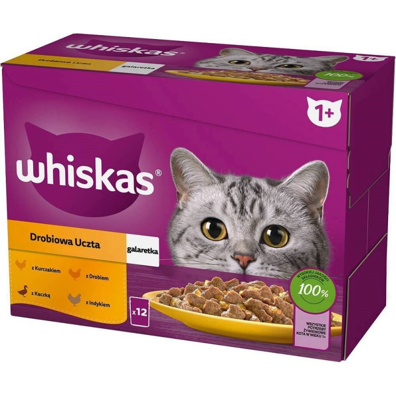 Whiskas Drobiowa Uczta w galaretce Adult - mokra karma dla kota - saszetka -12x85 g