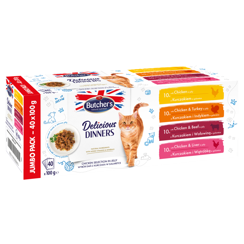 BUTCHER'S Delicious Dinners Jumbo Pack - mokra karma dla kota - 40x100 g