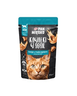 PAN MIĘSKO Kawałki w sosie Indyk z tuńczykiem (dorosły) - Karma mokra dla kota - 85g