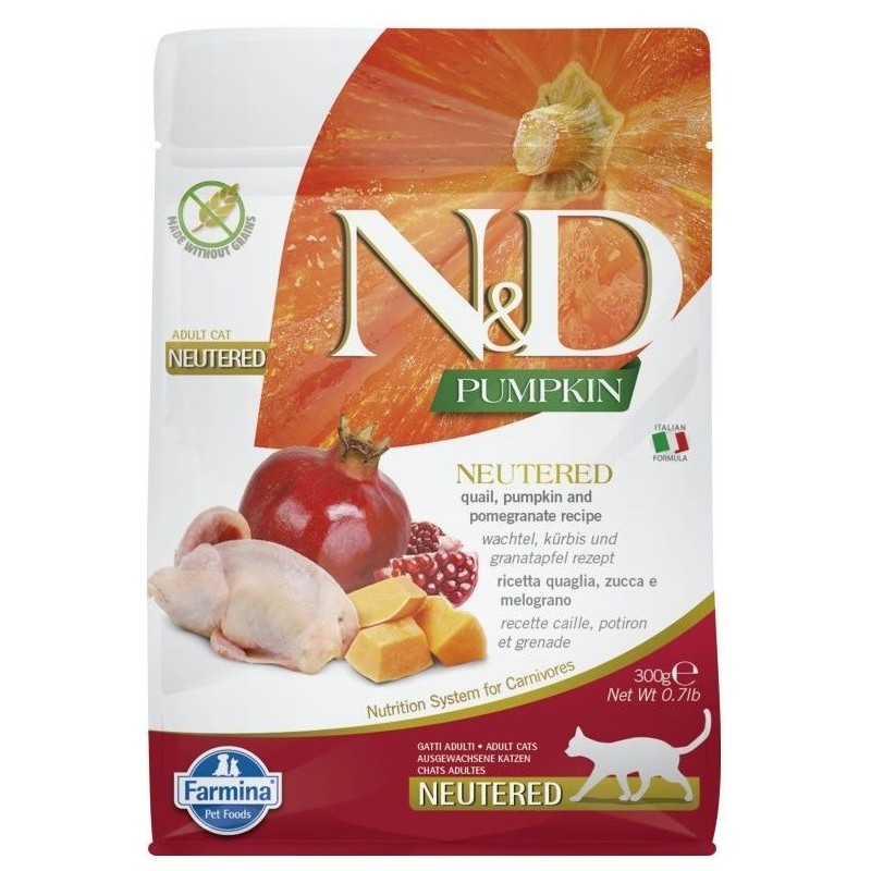 FARMINA N&D Pumpkin Cat Quail and Pomegranate Neutered Adult - sucha karma dla kota - 300 g