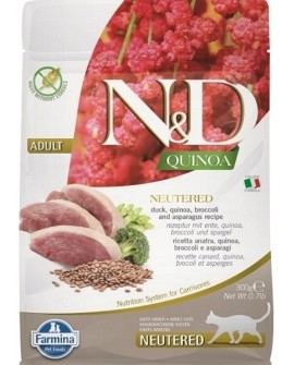 FARMINA N&D Quinoa Cat Duck, Broccoli, Asparagus Neutered Adult - sucha karma dla kota - 300 g