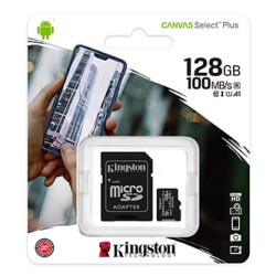 Kingston karta Canvas Select Plus, 128GB, micro SDXC, SDCS2/128GB, UHS-I U1 (Class 10), z adapterm, A1