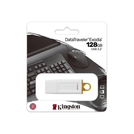 Kingston USB flash disk, USB 3.0, 128GB, DataTraveler Exodia, biały, KC-U2G128-5R, USB A, z osłoną