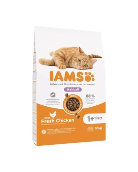 IAMS Adult Hairball Control - sucha karma dla kota - 10 kg