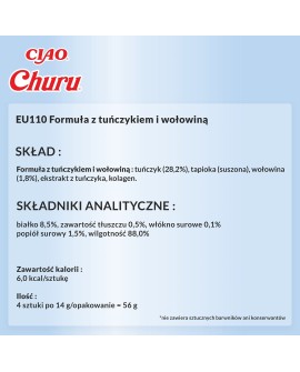INABA Churu Tuńczyk z wołowiną - przysmak dla kota - 4x14 g