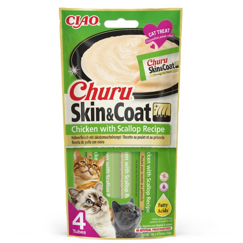 INABA Churu Skin&Coat Kurczak z przegrzebkami - przysmak dla kota - 4x14 g