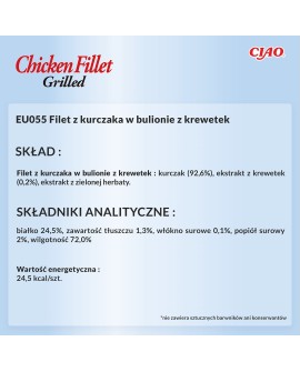 INABA Grilled Chicken Filet z kurczaka w bulionie o smaku krewetek - przysmak dla kota - 25 g
