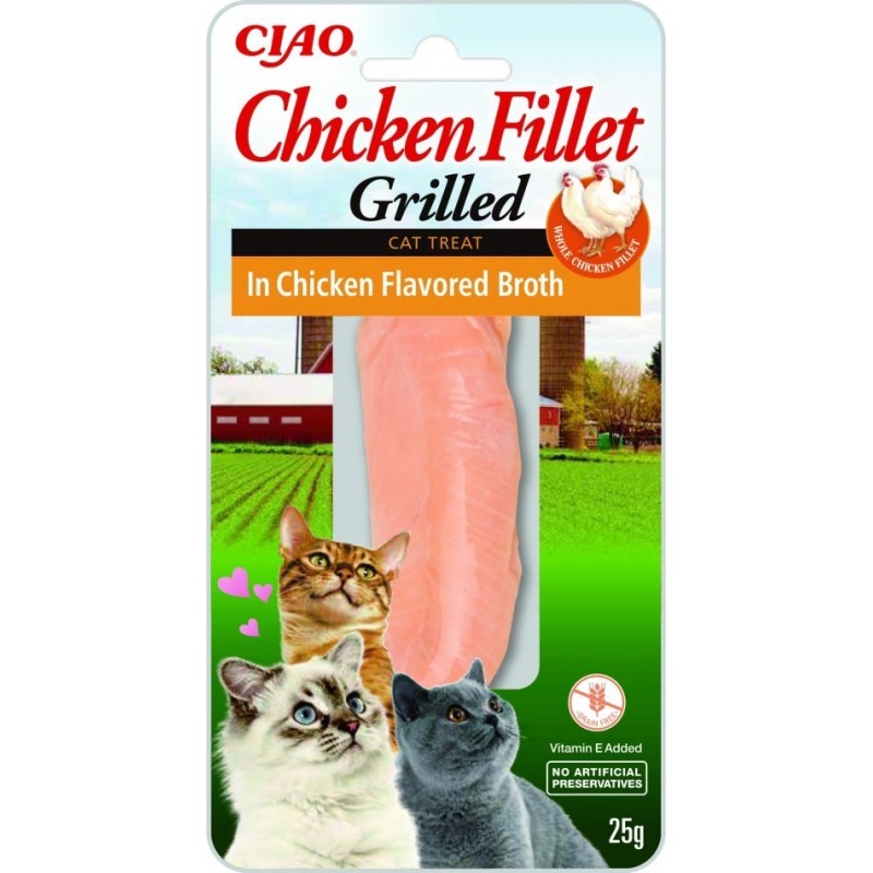 INABA Grilled Chicken Filet z kurczaka w bulionie o smaku kurczaka - przysmak dla kota - 25 g