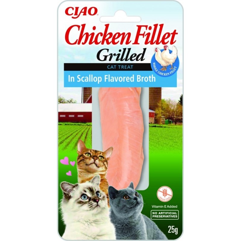 INABA Grilled Chicken Filet z kurczaka w bulionie o smaku przegrzebków - przysmak dla kota - 25 g
