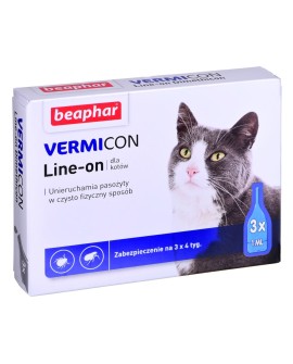 BEAPHAR VERMIcon Line-on Cat - krople przeciw pasożytom dla kota - 3x 1ml