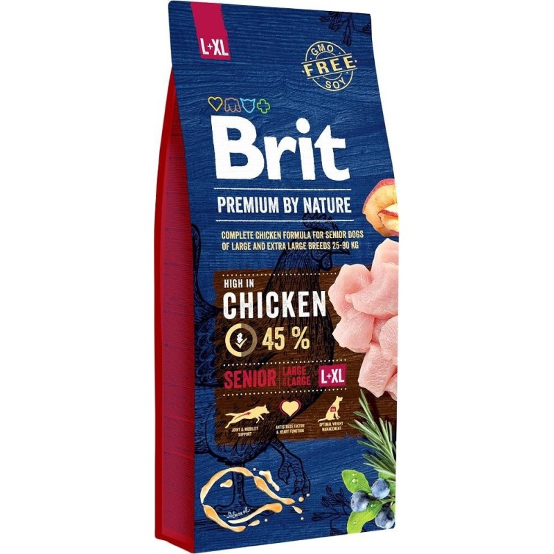 BRIT PREMIUM BY NATURE Senior L-XL - sucha karma z kurczakiem dla psów starszych ras dużych i olbrzymich - 15 kg