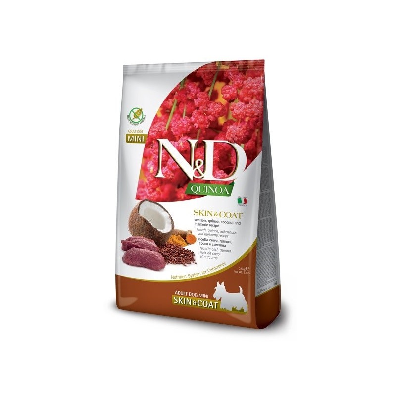 FARMINA N&D Quinoa Dog Skin&Coat Venison, Coconut Adult Mini - sucha karma dla psa - 2.5 kg