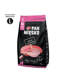 Pan Mięsko Cielęcina z przepiórką (szczeniak) chrupki L Karma sucha dla psa 9kg