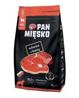 PAN MIĘSKO Wołowina z koziną (dorosły) chrupki XS - Karma sucha dla psa - 9kg