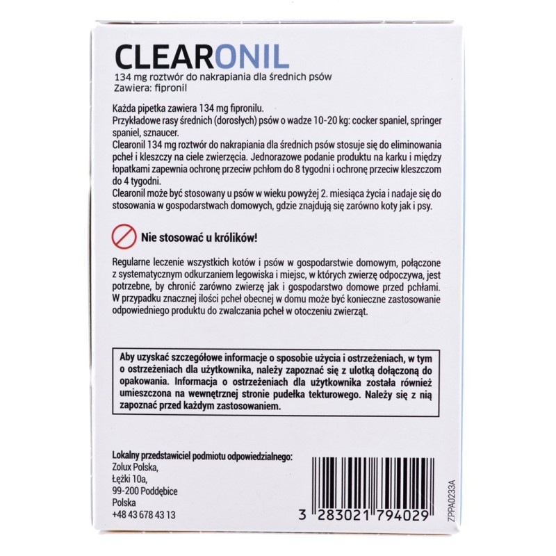 FRANCODEX Clearonil Średnie psy - krople przeciw kleszczom i pchłom dla psa - 3x134 mg