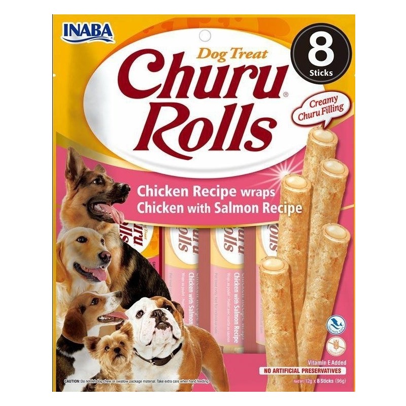 INABA Churu Rolls Kurczak z łososiem - przysmak dla psa - 8x12g
