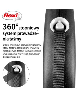 Smycz flexi automatyczna Black Design M taśma 5 m - dla psa do 25 kg, kolor srebrny