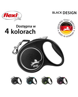 Smycz flexi automatyczna Black Design M taśma 5 m - dla psa do 25 kg, kolor srebrny