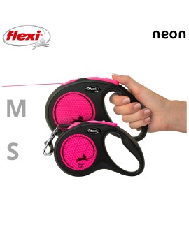 Smycz flexi automatyczna New Neon S taśma 5 m - dla psa do 15 kg, kolor różowy