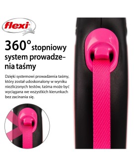 Smycz flexi automatyczna New Neon S taśma 5 m - dla psa do 15 kg, kolor różowy